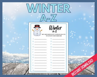 Winter A-Z, Fun Christmas Game, Holiday Party Game, Wintertime Activity, Cold Weather Fun Game for Kids, Teens and Adults