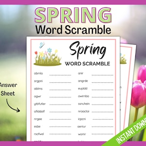 Spring Word Scramble Game, Printable Spring Game, Spring Activity for Kids and Adults