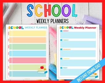 School Weekly Planner, Kids Weekly Calendar, Back To School Printable, School Organization planner, Kids school weekly schedule planner page