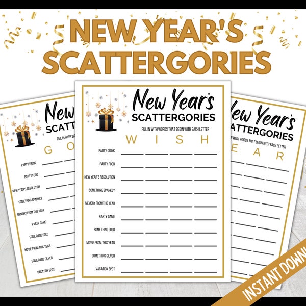 New Year's Eve Scattergories, New Years Eve Printable Party Game, NYE Party Game, Scattergories Fun Game, Family New Year's Eve Party Game