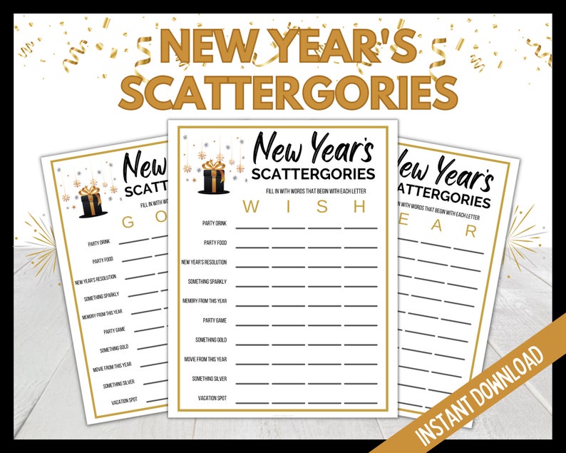 New Year's Eve Scattergories, New Years Eve Printable Party Game, NYE Party Game, Scattergories Fun Game, Family New Year's Eve Party Game image 1