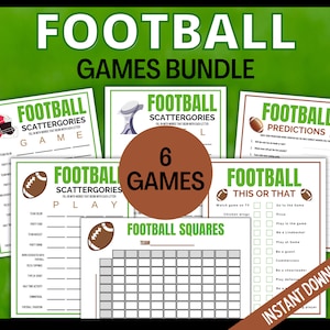Football Games Bundle, Printable Football Party Games, Sunday Football, This or That, Scattergories, Predictions, Football Squares