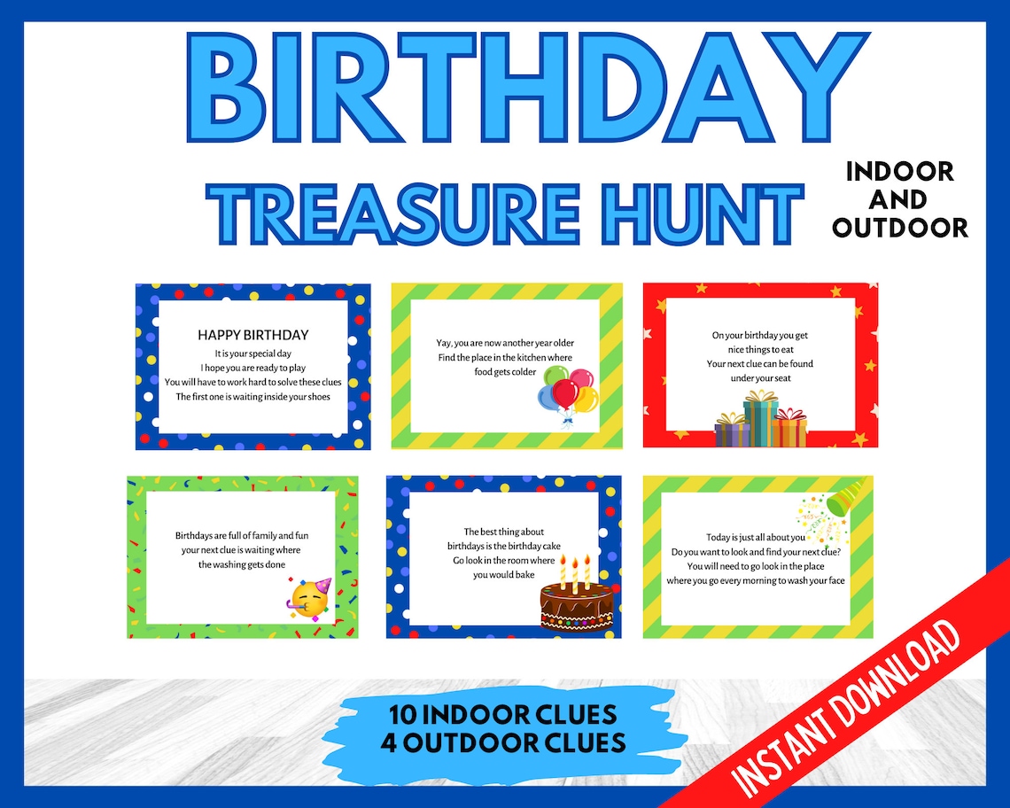 Birthday Treasure Hunt Clues Birthday Scavenger Hunt Clues - Etsy