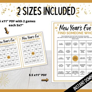 New Year's Eve Find Someone Who, New Years Eve Bingo Game, New Year's Eve Party Games, NYE Printable Party Games, New Years Games image 3
