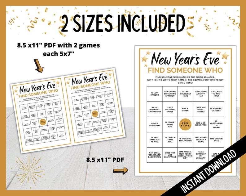 New Year's Eve Find Someone Who, New Years Eve Bingo Game, New Year's Eve Party Games, NYE Printable Party Games, New Years Games image 3