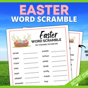 Easter Word Scramble, Easter Party Games, Easter Word Unscramble Party ...