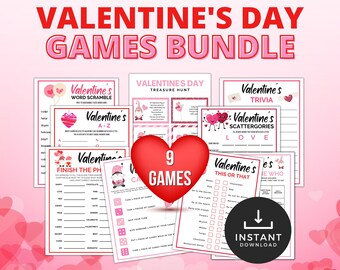 Valentine's Day Games Bundle, 9 Fun Printable Valentine's Day Games, Galentine's Day Party Game, Valentines Printable Games, Fun Party Games