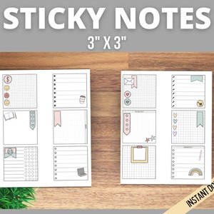 Planer Sticky Notes, 12 minimalistische druckbare Sticky Notes, To Do Liste, Memo, Tintenfreundliche Sticky Notes, 3 x 3 Zoll