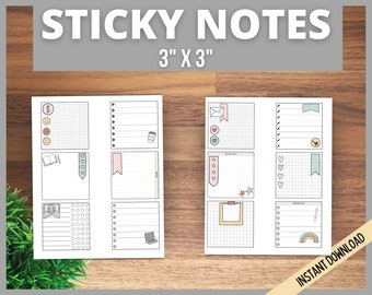 Planner Sticky Notes, 12 Minimalist Printable Sticky Notes, To Do List, Memo, Ink Friendly Sticky Notes, 3x3 inch