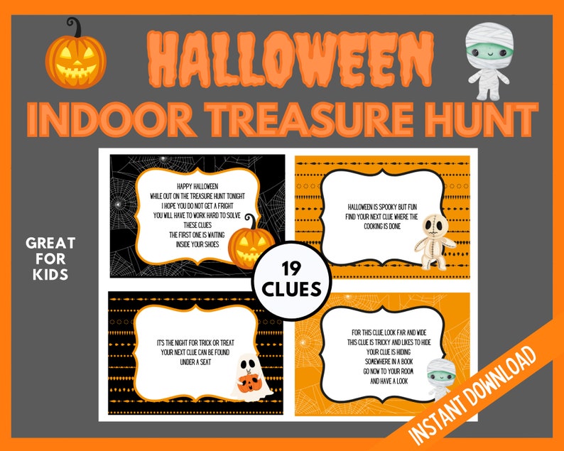 Kids Indoor Halloween Treasure Hunt, Halloween Party Games for Kids, Halloween Scavenger Hunt Clues, Children's Halloween Games, Kids Games image 1