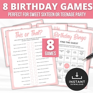 誕生日パーティーゲームバンドル、彼女のためのスイート16誕生日ゲーム、ティーンの誕生日パーティー、ティーンの女の子の誕生日ゲーム、ピンクのスイート16ゲーム