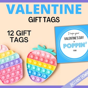 Valentine's Day Blue Poppin Gift Tags, Valentines Day Pop It Gift Tags, Valentines Day Cards, Printable Valentines Day Pop It Square Tags image 1