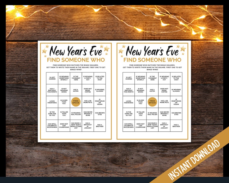 New Year's Eve Find Someone Who, New Years Eve Bingo Game, New Year's Eve Party Games, NYE Printable Party Games, New Years Games image 2