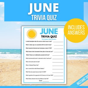 June Trivia Game, Summer Trivia Quiz, Summer Games, Summer Printable Games, Summer Party Games, Summer Family Quiz Printable, Classroom Game