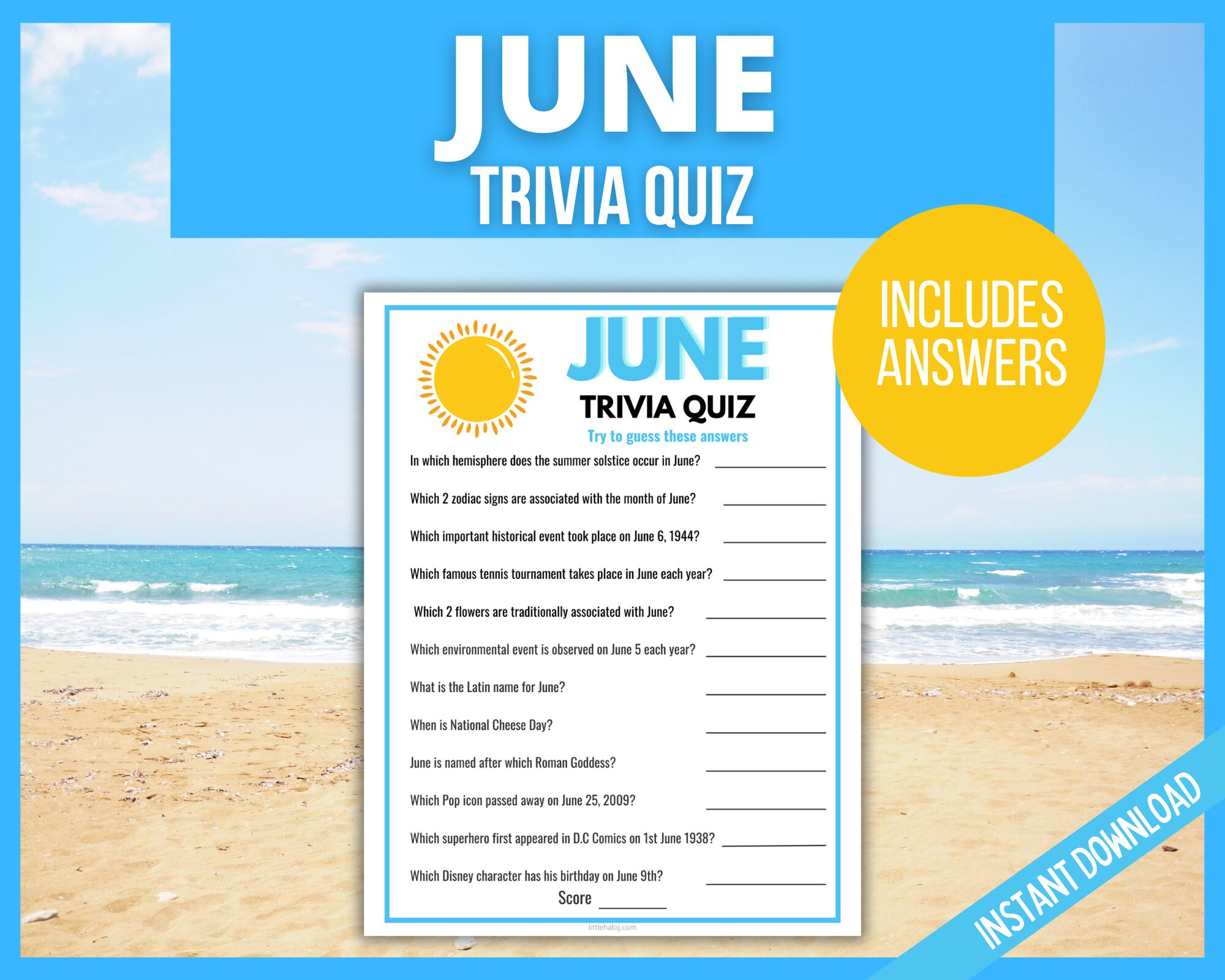 June Trivia Game, Summer Trivia Quiz, Summer Games, Summer Printable ...