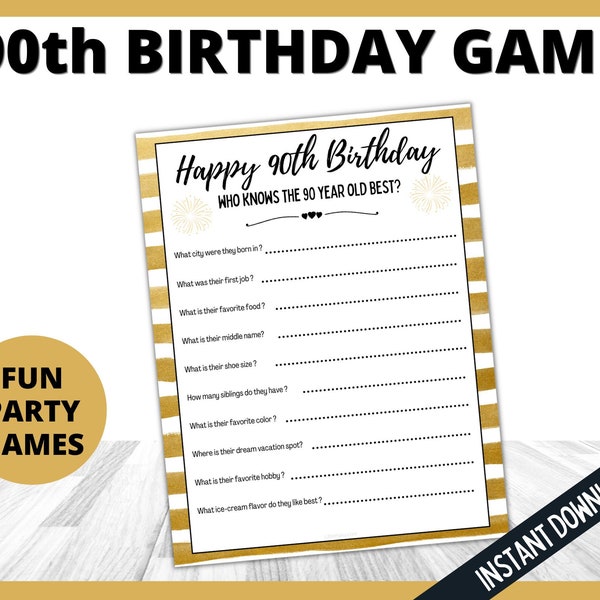 90th Birthday Party Games, Who Knows the 90 Year Old Best, Fun Party Games for your 90th Birthday, 90th Birthday Celebrations