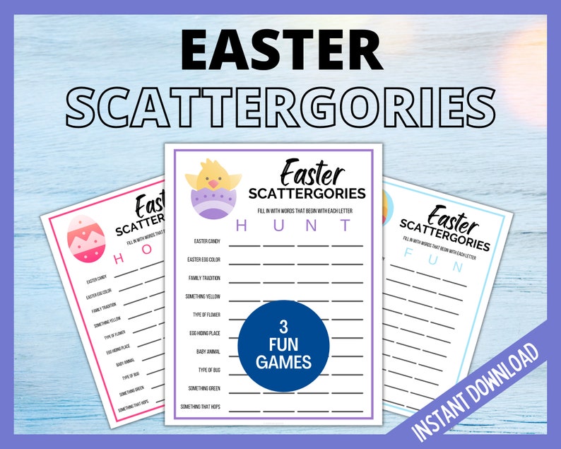 Easter Scattergories, Easter Bunny Scattergories Printable Game, Easter Word Game, Fun Family Party Games, Kids Teens and Adults Easter Game image 1