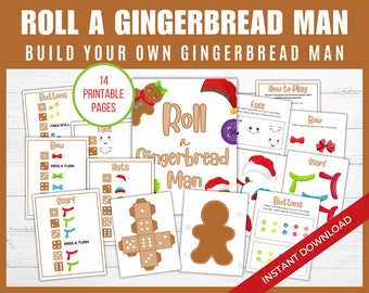 Roll a Gingerbread Man Game, Build a Gingerbread Man, Christmas Printable Games, Gingerbread Man Game for Kids, Candy Dice Game