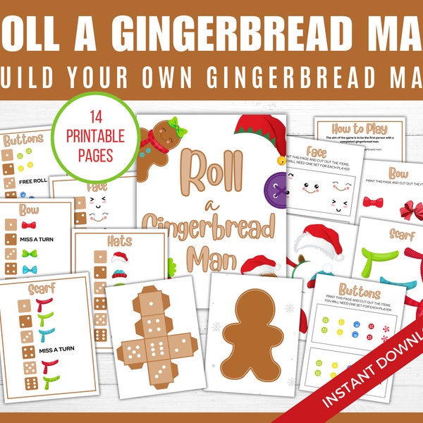 Roll a Gingerbread Man Game, Build a Gingerbread Man, Christmas Printable Games, Gingerbread Man Game for Kids, Candy Dice Game