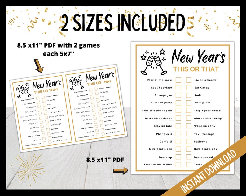 New Year's Eve This or That, New Years Eve Would You Rather Game, NYE Party Game, New Years Party Game, Kids, Teens and Adult Games image 2