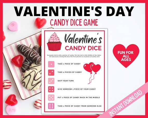 Valentine's Day Candy Dice, Valentine's Day Games, Galentine's Day Candy Dice Game, Love Dice Game, Kids Printable Dice Game Il_570xn