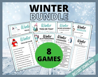 Winter Games Bundle, 8 Fun Winter Games, Holiday Party Game, Wintertime Activity, Cold Weather Fun Game for Kids, Teens and Adults