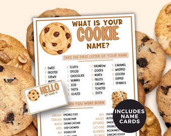 ¿Cuál es tu nombre de galleta?, Juego imprimible, Fiesta de cumpleaños de galletas, Juego de fiesta para adultos y niños, Intercambio de galletas, Fiesta de decoración de galletas, Intercambio