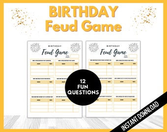 Birthday Feud Game, Birthday Trivia, Family Games, Fun Birthday Party Survey Says Game, Birthday Party Printable Games