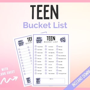 Teen Bucket List - Lila, Teenager Bucket List, Summer Break Bucket List Ideen, Checkliste für Teens, Teen Birthday Spiele, Tween Bucket List