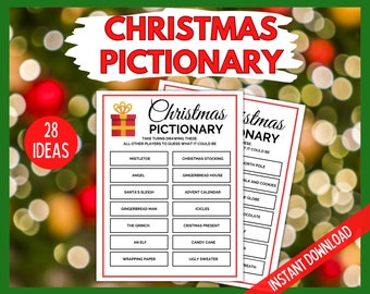 Christmas Pictionary, Christmas Party Games, Christmas Printable Games, Xmas Pictionary Game, Holiday Activity, Christmas Eve Family Fun