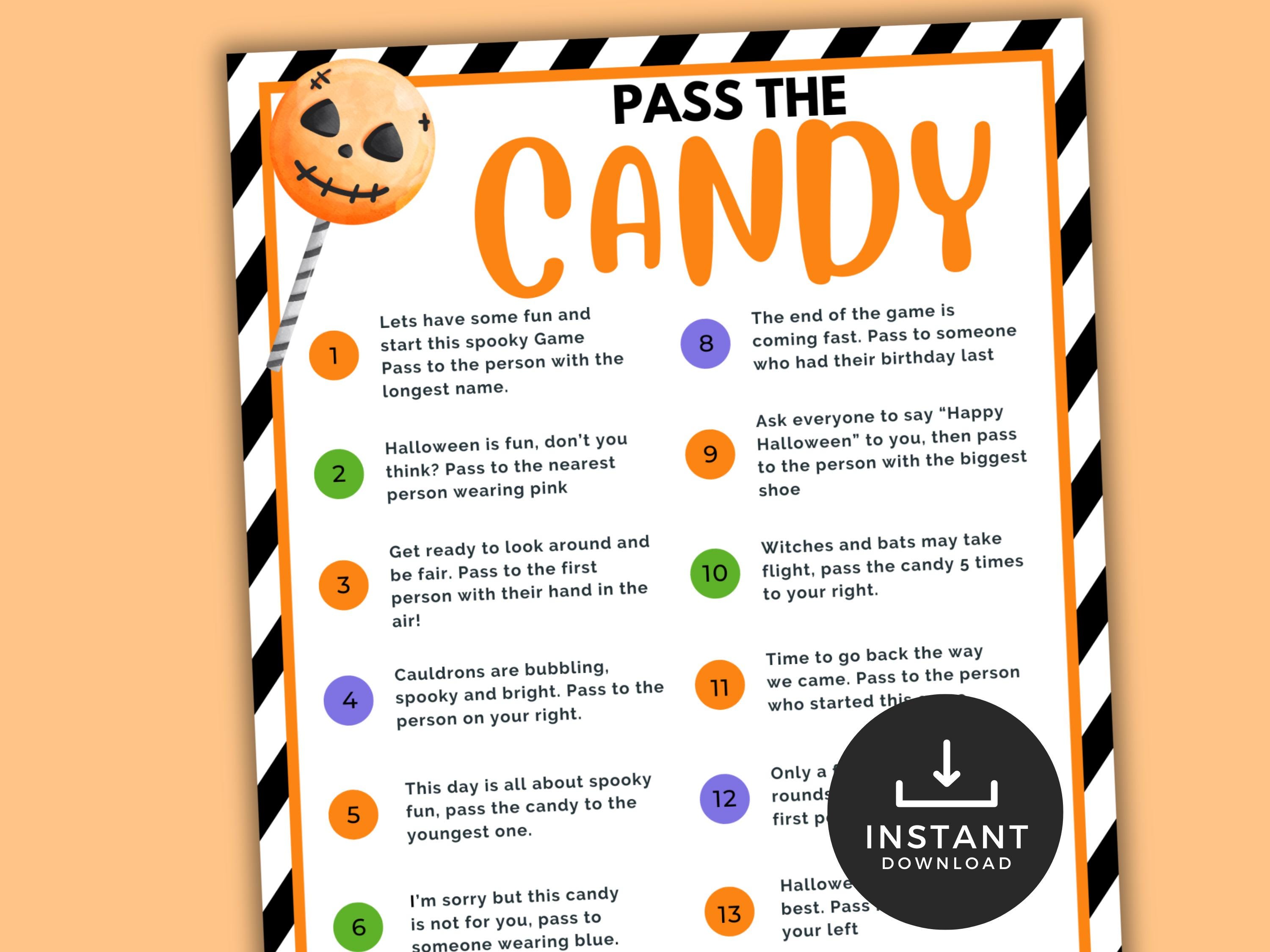 Halloween Pass the Candy Game, Halloween Activity, Pass the Prize Game ...