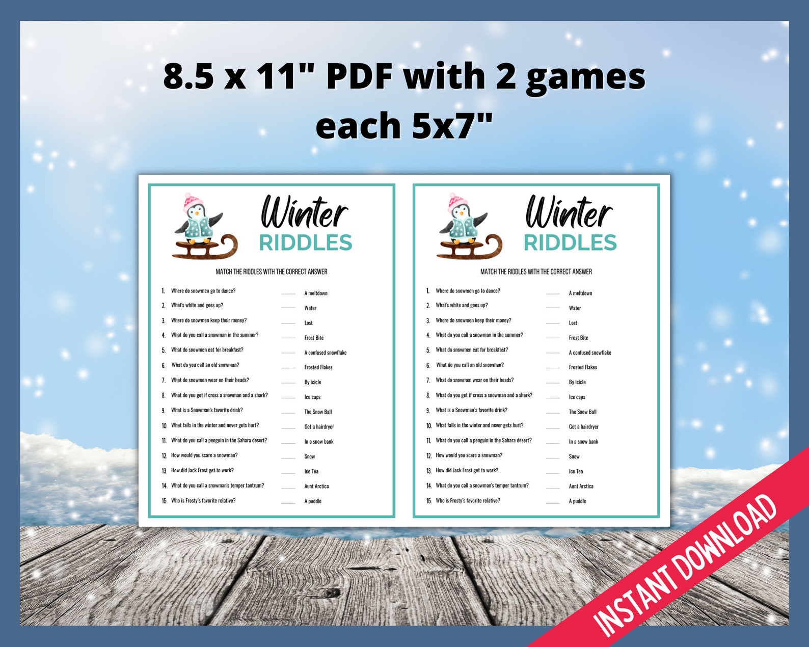 Winter Riddles, Fun Cold Weather Game, Holiday Party Game, Wintertime ...
