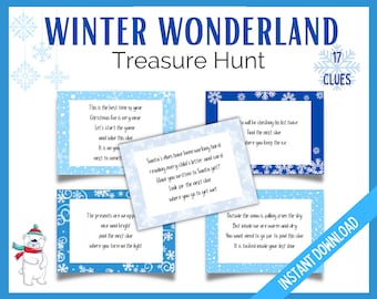 Christmas Treasure Hunt, Winter Wonderland Treasure Hunt, Christmas Party Games, Christmas Scavenger Hunt, Indoor Treasure Hunt Clues
