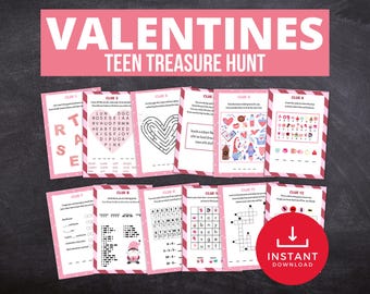 Valentine's Day Indoor Treasure Hunt for Teens, Indoor Valentine's Scavenger Hunt for Older Kids, Printable Valentine's Games Puzzles