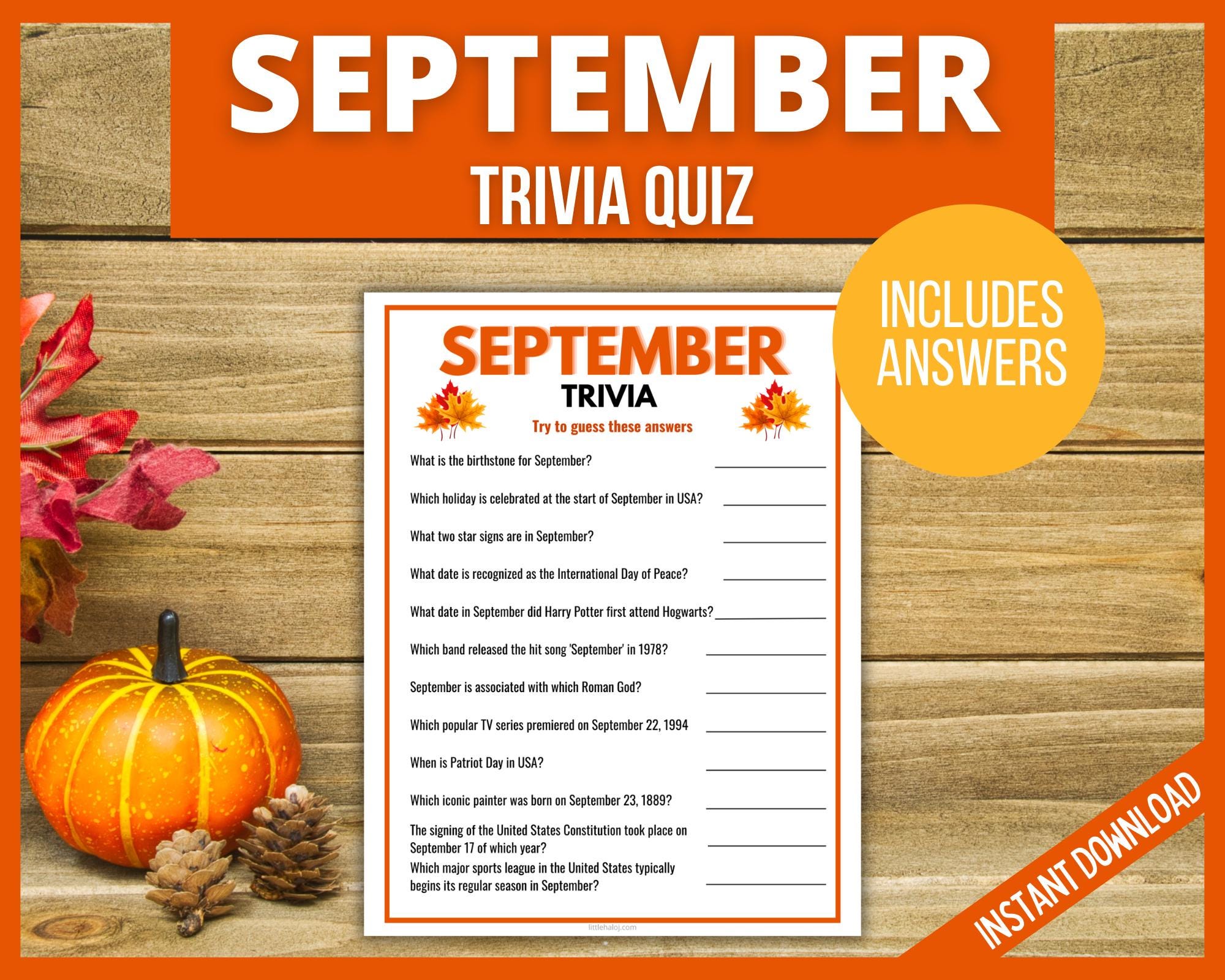 Printable October Trivia Fall Trivia Bundle, Printable Thanksgiving Party Games, September ...