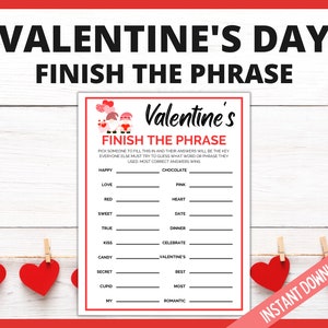 Valentines Day Finish the Phrase, Valentines Day Party Game, Fun Valentines Day Printable Games, Galentine's Day Party Games, V-Day Games image 1