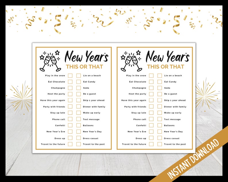 New Year's Eve This or That, New Years Eve Would You Rather Game, NYE Party Game, New Years Party Game, Kids, Teens and Adult Games image 3