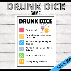 Drunk Dice Drinking Game, Printable Drinking Game, Bachelor Drunk Dice Game, Adult Drinking Game, Party Games for Adults
