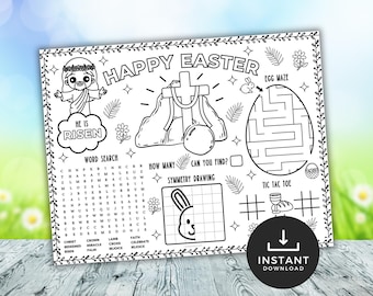 Easter Story Placemat, Printable Easter Activity, Sunday School, Christian Coloring Easter Sheet, Classroom Activity, Kids Easter Party