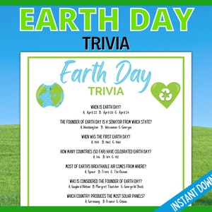 Earth Day Trivia, Printable Earth Day Trivia Games, Earth Day Classroom Activity, Save the Planet Group Game, Earth Day Family Game