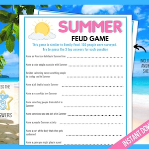Summer Feud Game, Fun Summer Games, Summer Games for Kids, Summer Party Trivia Quiz, Family Quiz, Summer Activities, Summer Family Feud