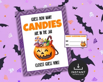 Adivina cuántos dulces hay en Halloween, Juego de adivinanzas de dulces, Juego de fiesta de otoño, Juego de fiesta imprimible de Halloween, Diversión en el aula de Halloween