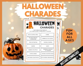 Halloween Charades, Halloween Printable Games, Halloween Family Game, Halloween Activity, Halloween Party Games, Fun Charades Game