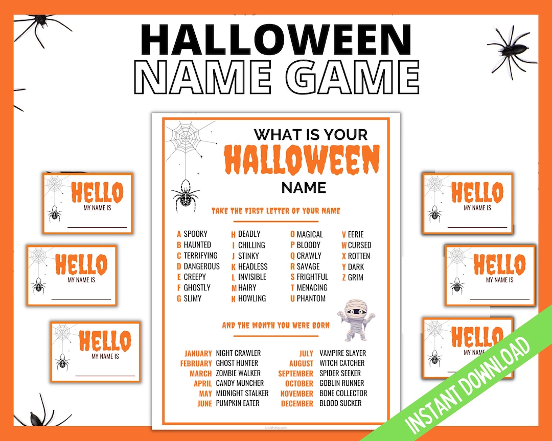 Whats Your Halloween Name Halloween Printable Games Spooky Etsy