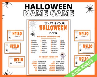 Whats your Halloween Name, Halloween Printable Games, Spooky fun Halloween Activity, Halloween Party, Halloween activity for adults and kids