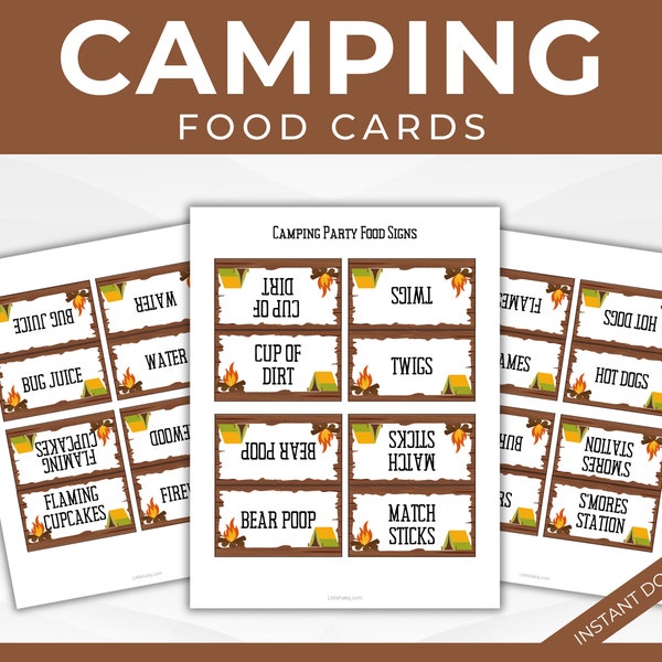 Camp Out Party Food Table Signs, Camping Food Labels, Camping Birthday Party Printables, Camping Sign, Tent Party Printable Food Signs