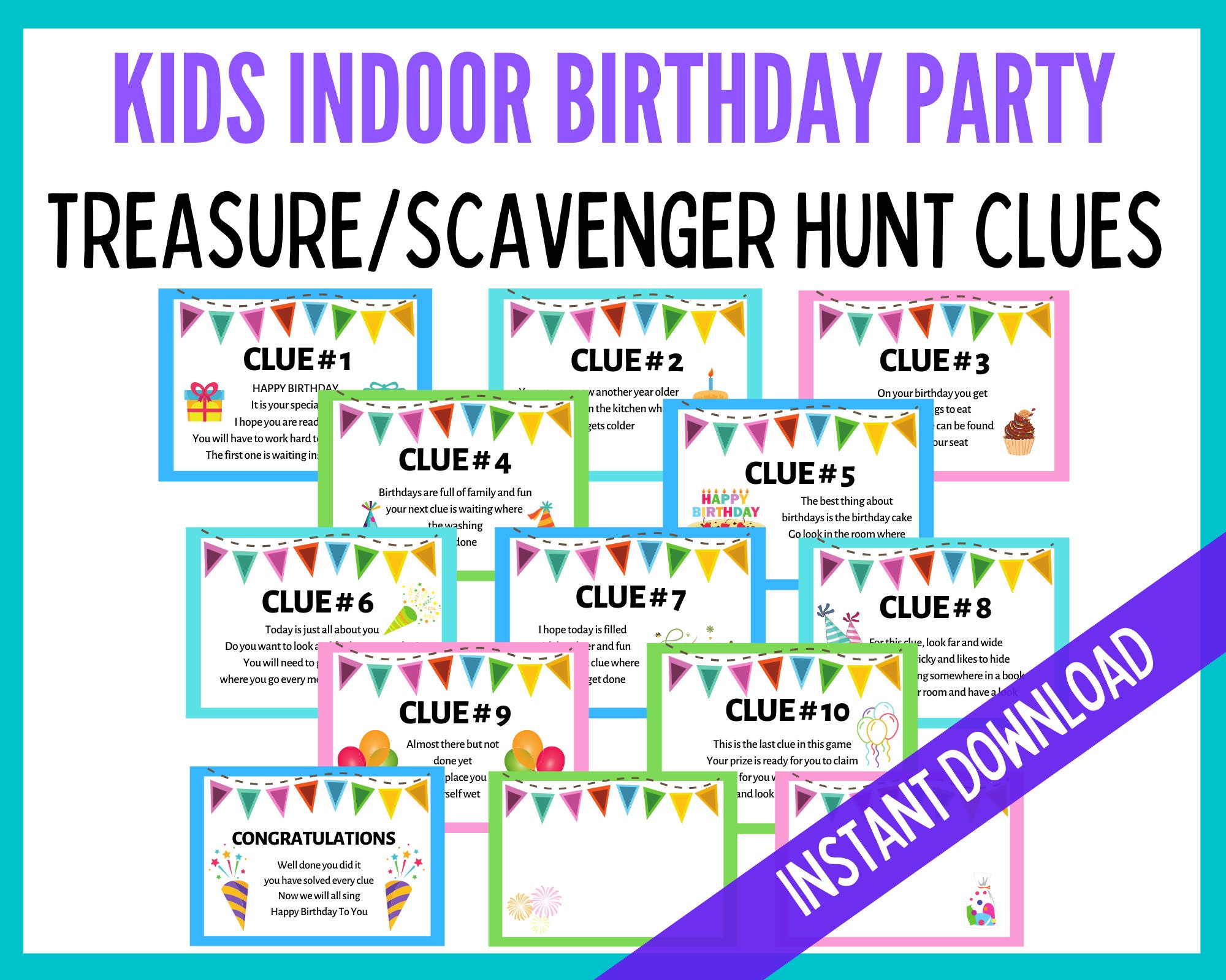 Birthday Treasure Hunt Clues Birthday Scavenger Hunt Clues - Etsy