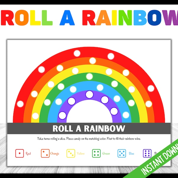 Kids Roll a Rainbow Game, St Patrick's Day Kids Printable Games, Rainbow Game for Kids, Classroom Rainbow Activity, Kids Dice Game, St Paddy