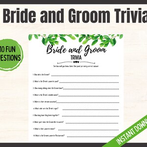 Bride and Groom Trivia, Bridal Shower Trivia Game, Bridal Shower Games, Wedding Shower Trivia Game, Who Knows The Couple Best