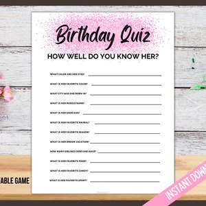 Birthday Girl Quiz, Printable Party Game for Her, Birthday Girl Printable Game, Birthday Party Games for Tweens and Teens